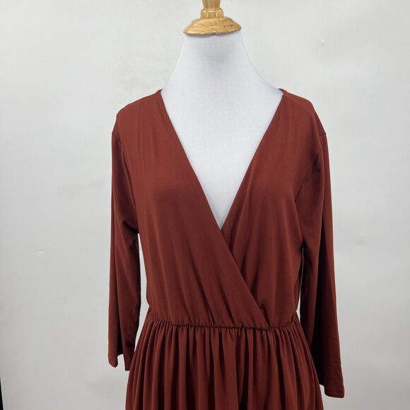 Zenana Surplice Dress Womens XL Extra Large Rust Red Quarter Sleeve Stretch - Picture 3 of 12